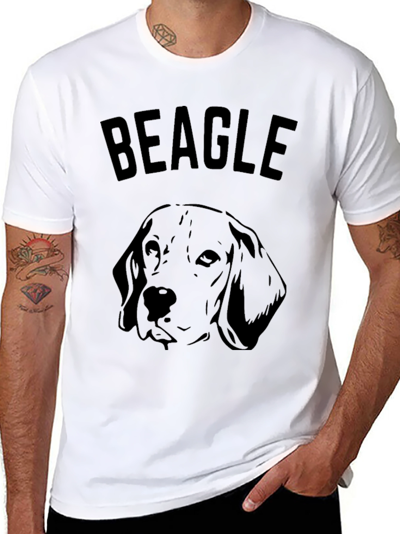 Beagle Dog Graphic T-Shirt - Black Casual Wear