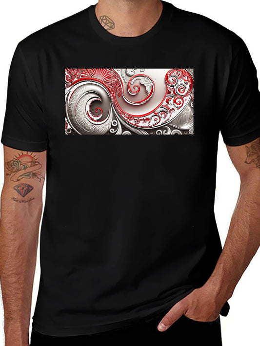 Red & Silver Swirl Graphic Tee - Stylish Mens T-Shirt