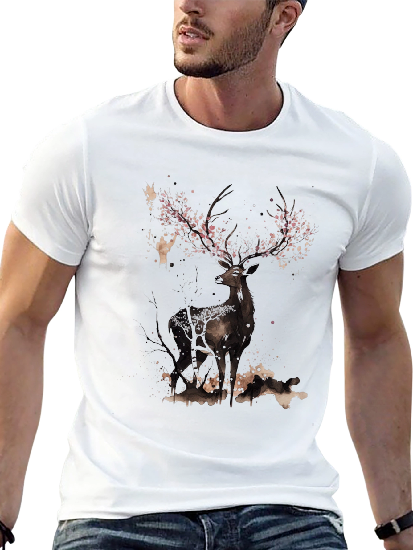 Deer With Floral Antlers Graphic Tee