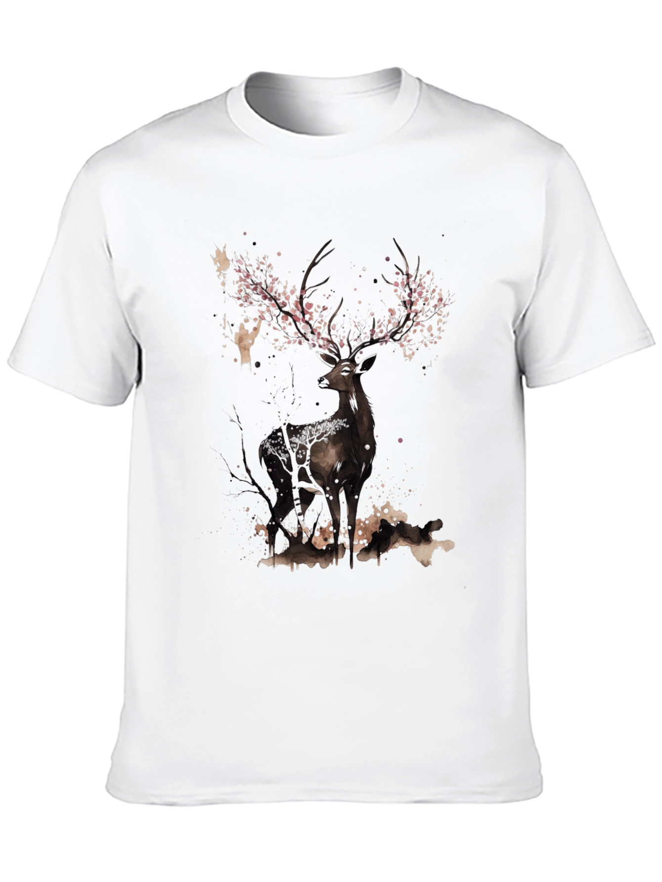 Deer With Floral Antlers Graphic Tee