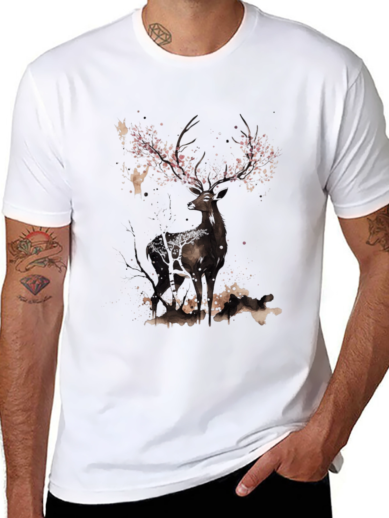 Deer With Floral Antlers Graphic Tee