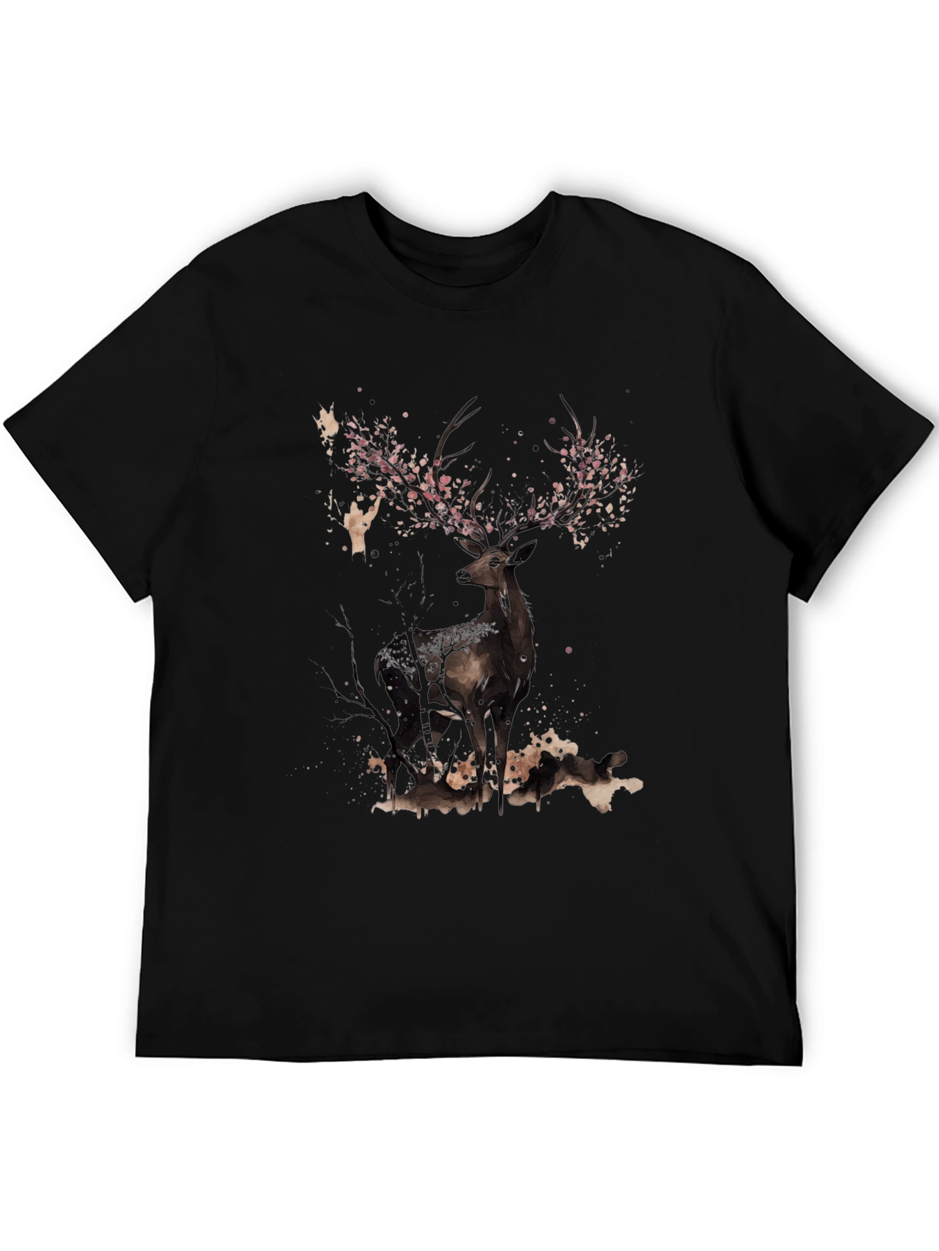 Deer With Floral Antlers Graphic Tee