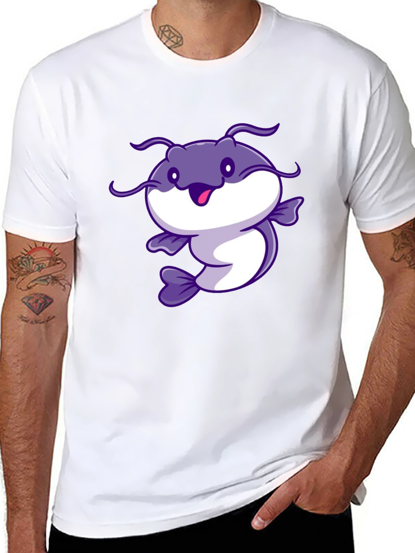 Cartoon Catfish Black T-Shirt