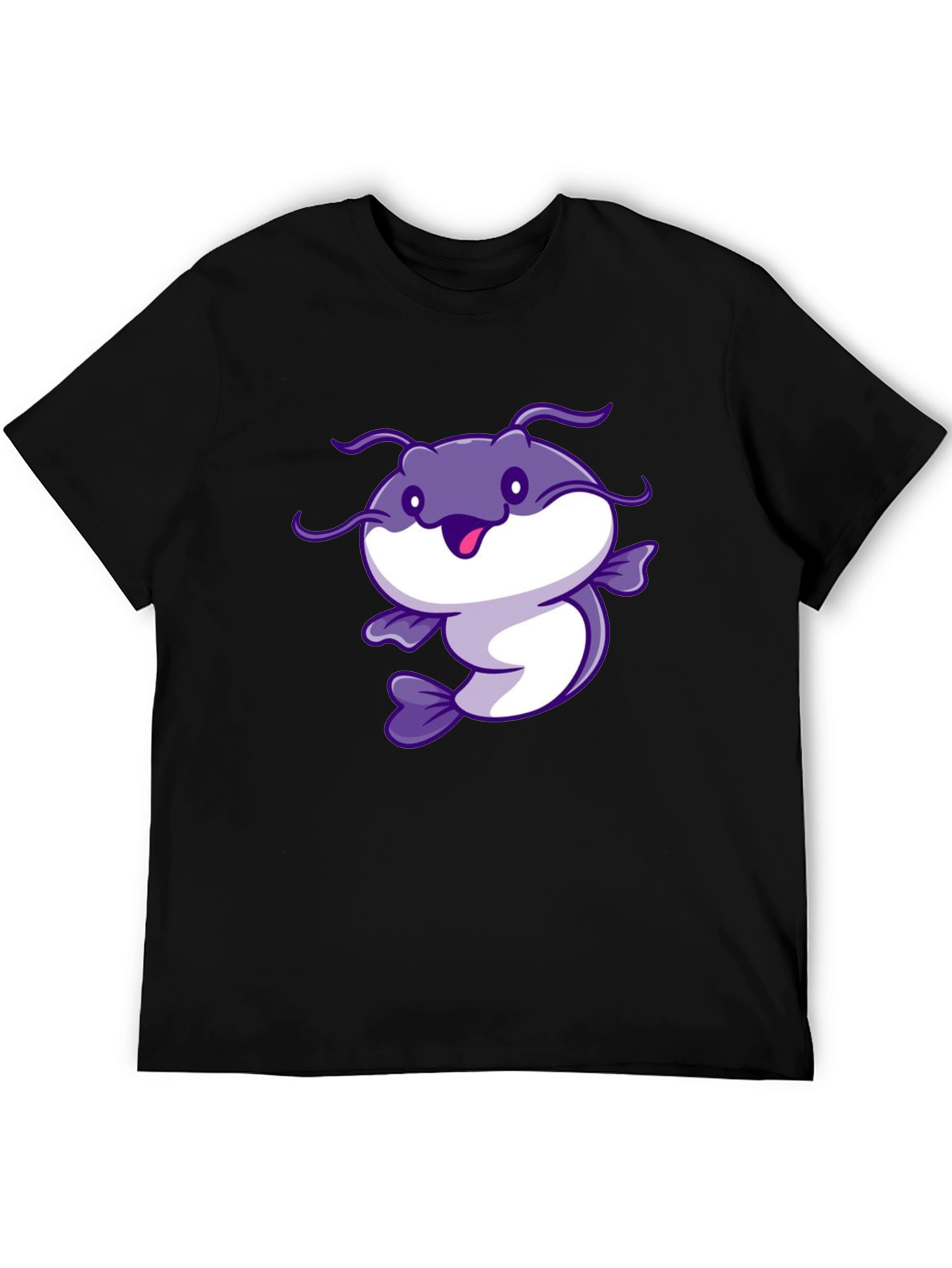 Cartoon Catfish Black T-Shirt