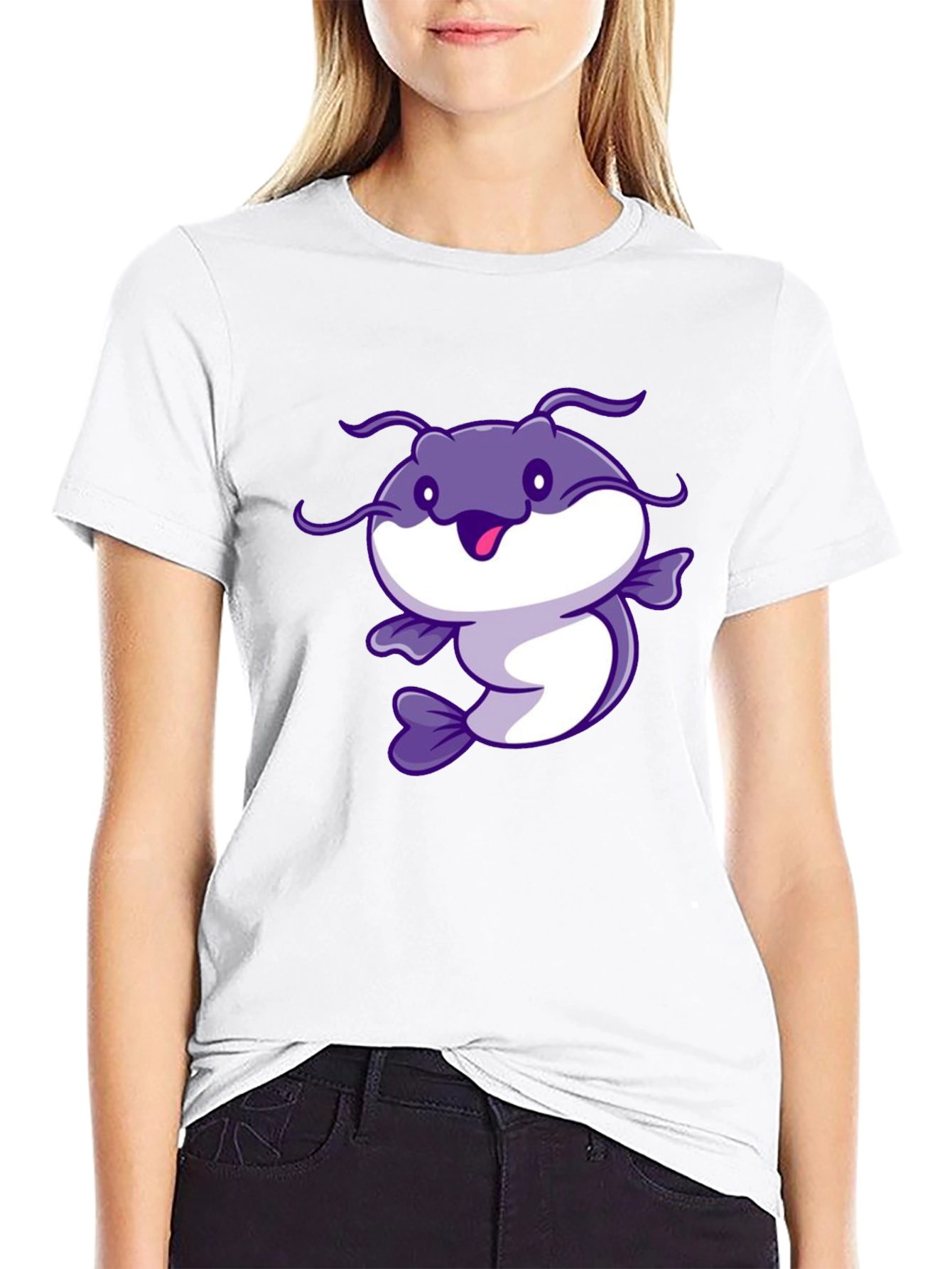 Cartoon Catfish Black T-Shirt
