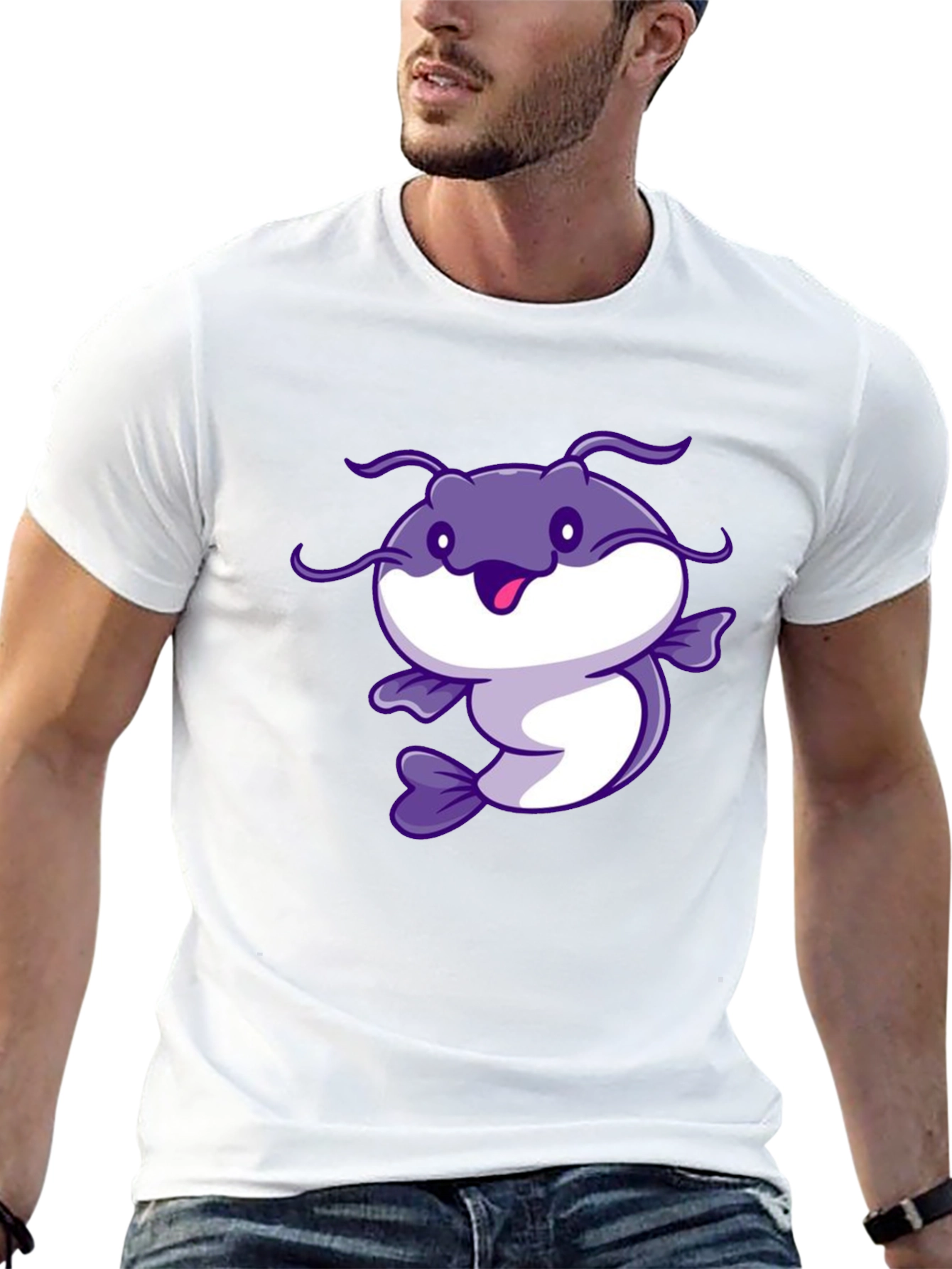 Cartoon Catfish Black T-Shirt