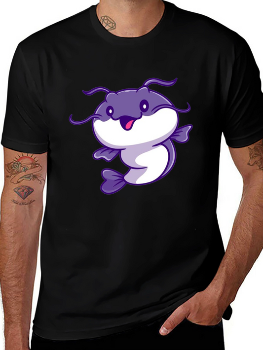 Cartoon Catfish Black T-Shirt