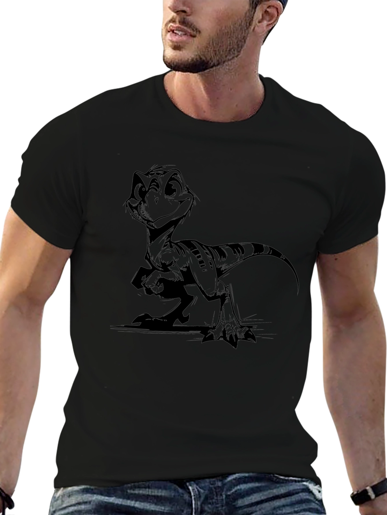 Cartoon Dinosaur Black T-Shirt