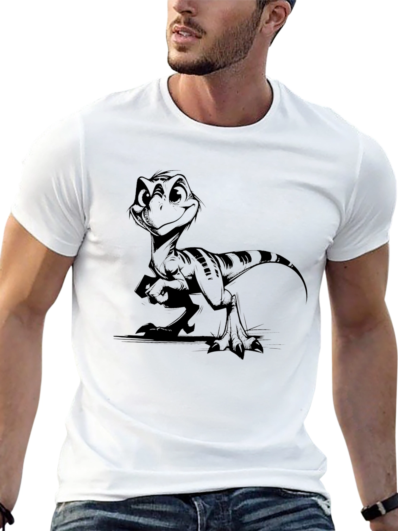 Cartoon Dinosaur Black T-Shirt