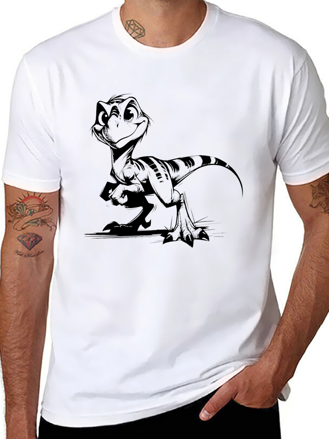 Cartoon Dinosaur Black T-Shirt