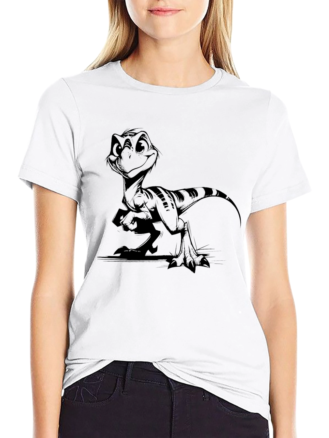 Cartoon Dinosaur Black T-Shirt