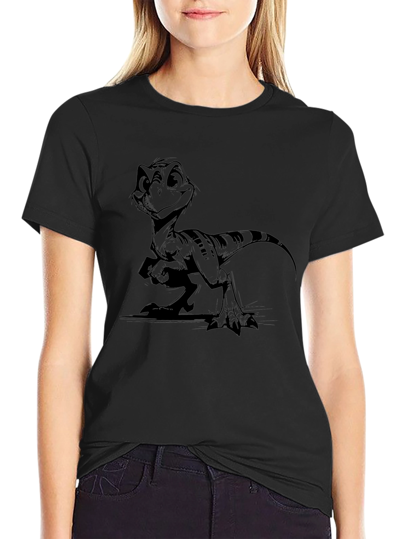Cartoon Dinosaur Black T-Shirt