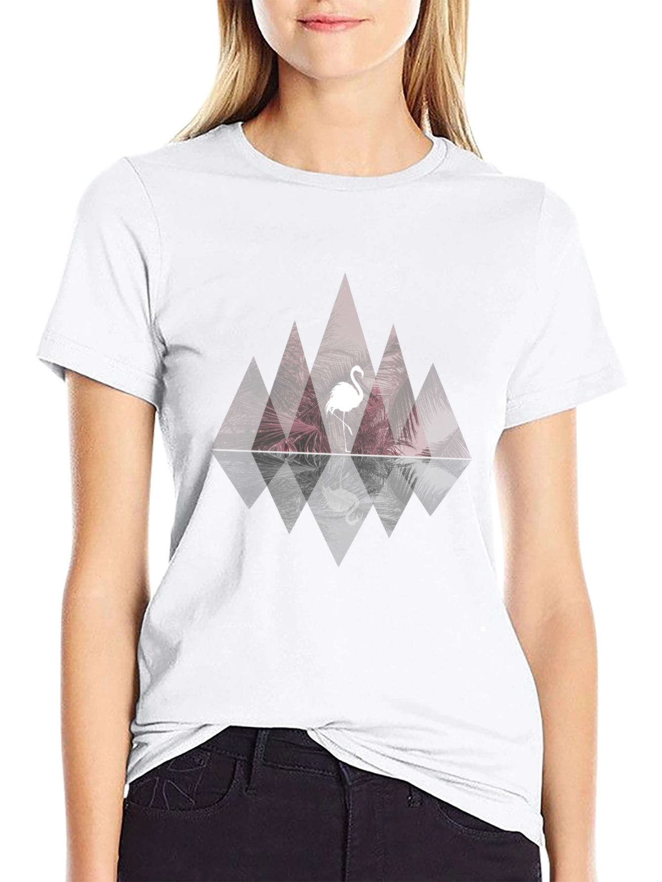 Geometric Flamingo Graphic Tee - Stylish Black T-Shirt