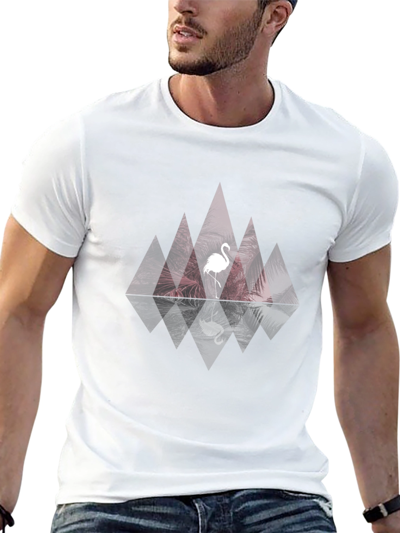 Geometric Flamingo Graphic Tee - Stylish Black T-Shirt