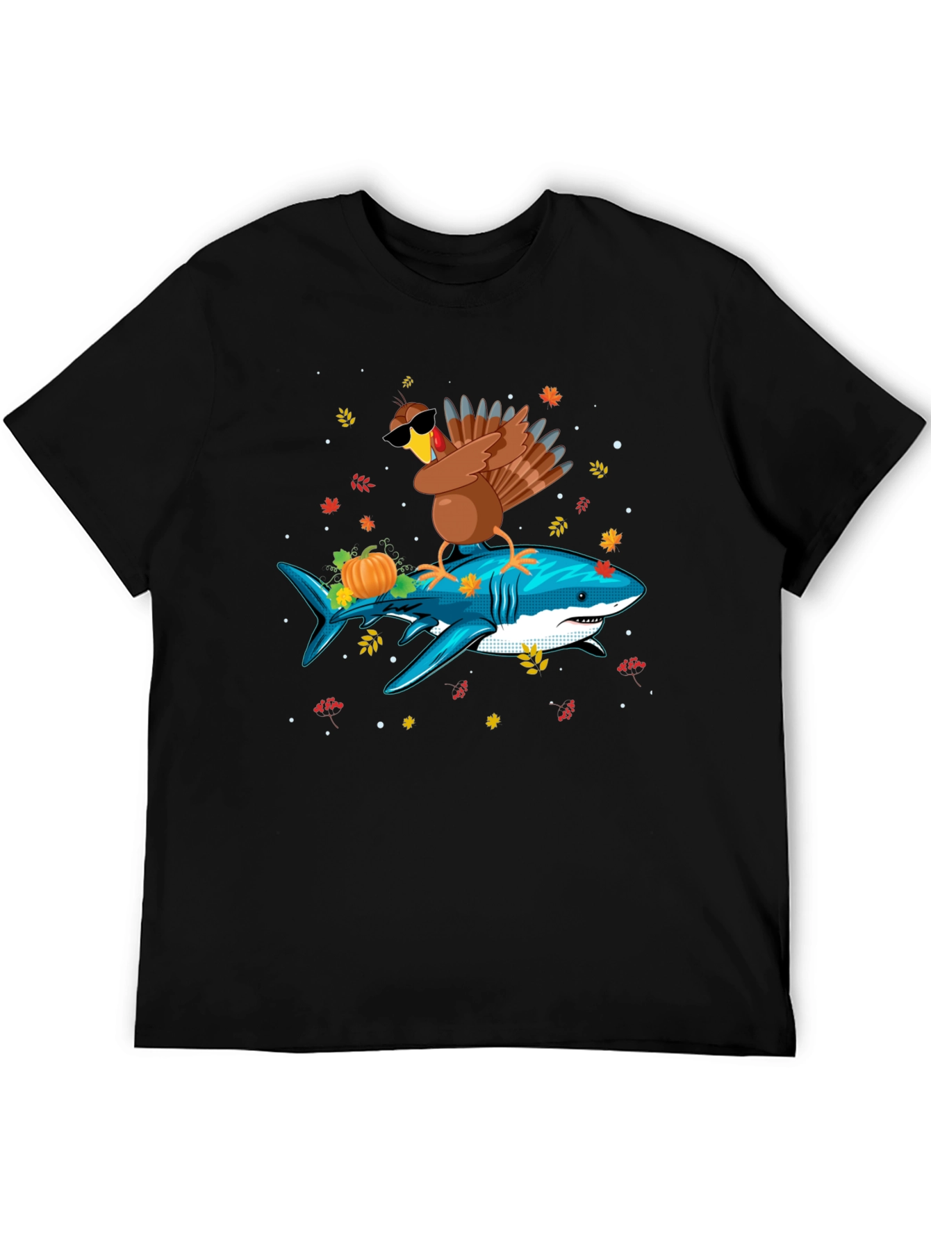 Turkey Riding Shark T-Shirt - Thanksgiving Novelty Tee