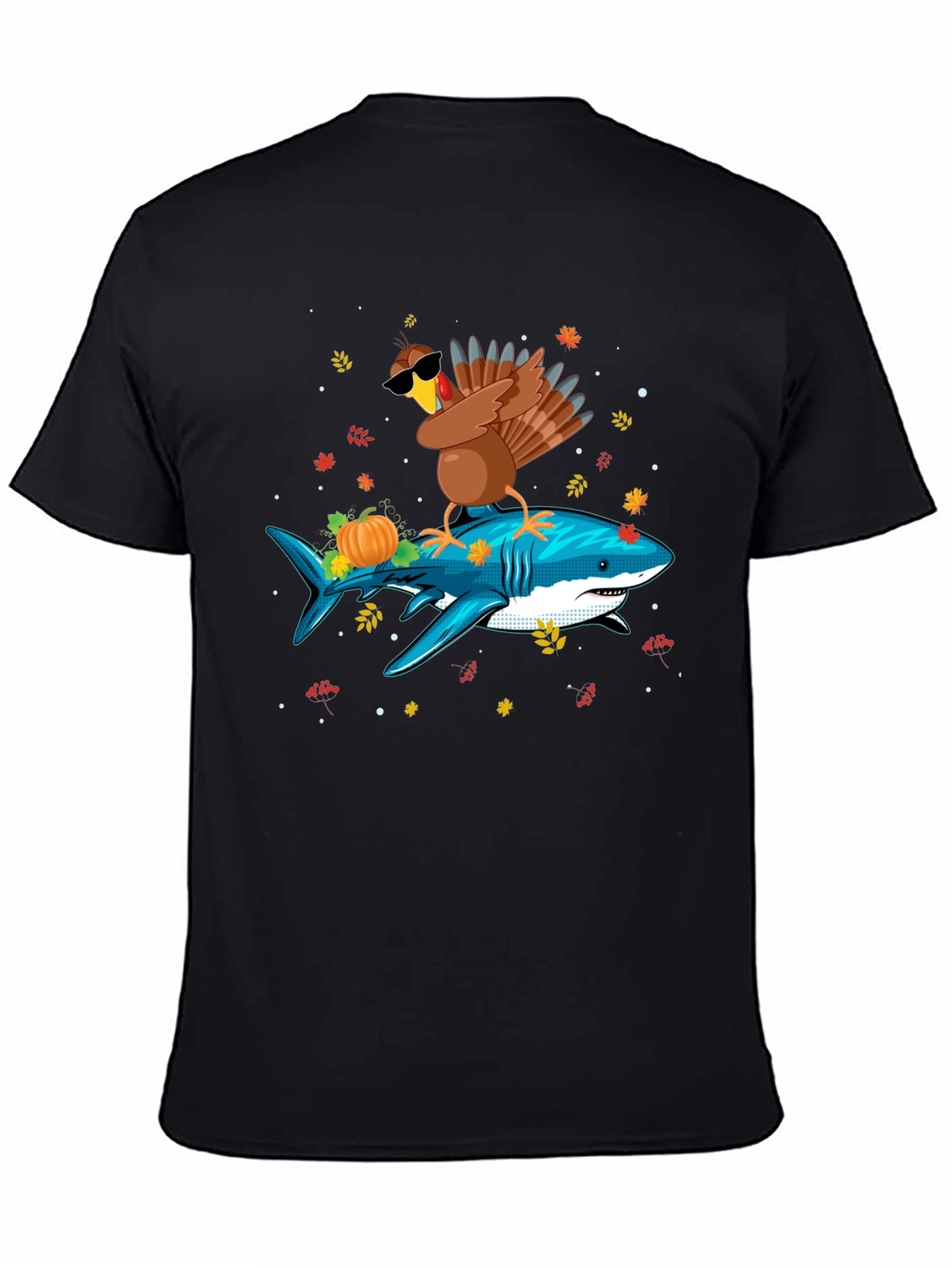 Turkey Riding Shark T-Shirt - Thanksgiving Novelty Tee