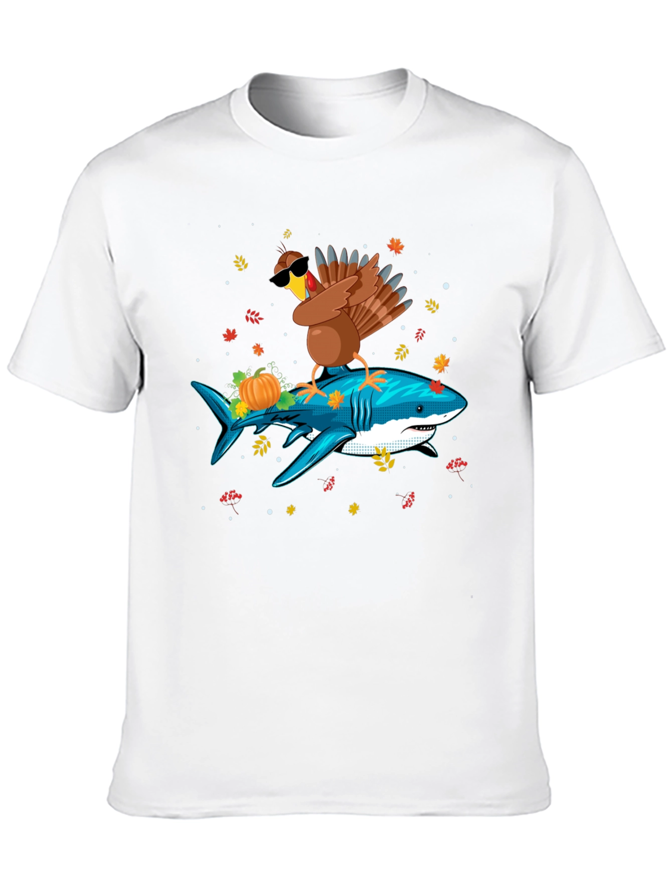 Turkey Riding Shark T-Shirt - Thanksgiving Novelty Tee