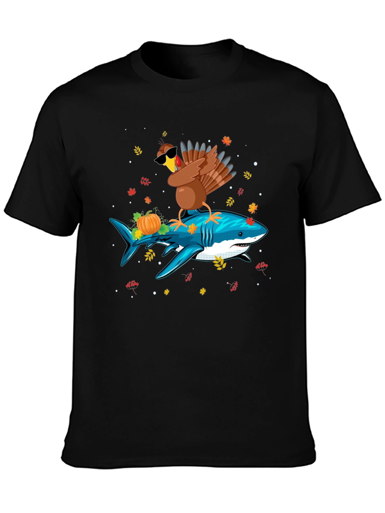 Turkey Riding Shark T-Shirt - Thanksgiving Novelty Tee