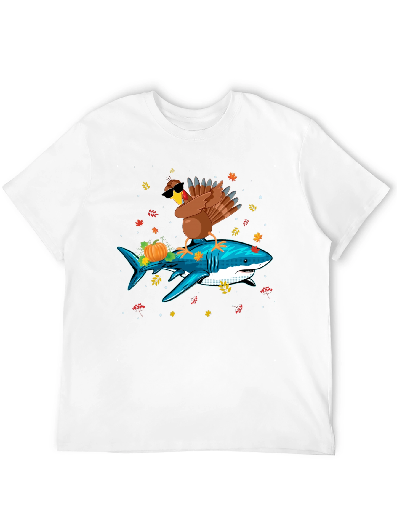 Turkey Riding Shark T-Shirt - Thanksgiving Novelty Tee