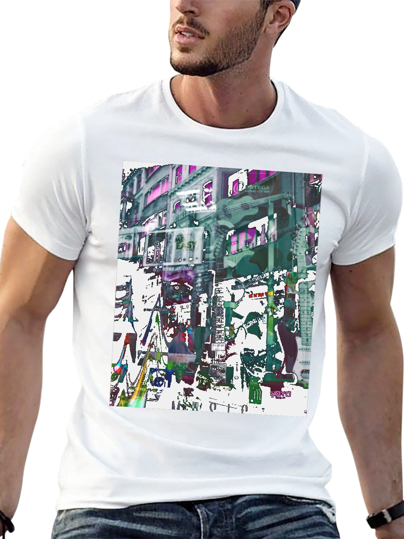 Abstract Guitar Cityscape Graphic Tee