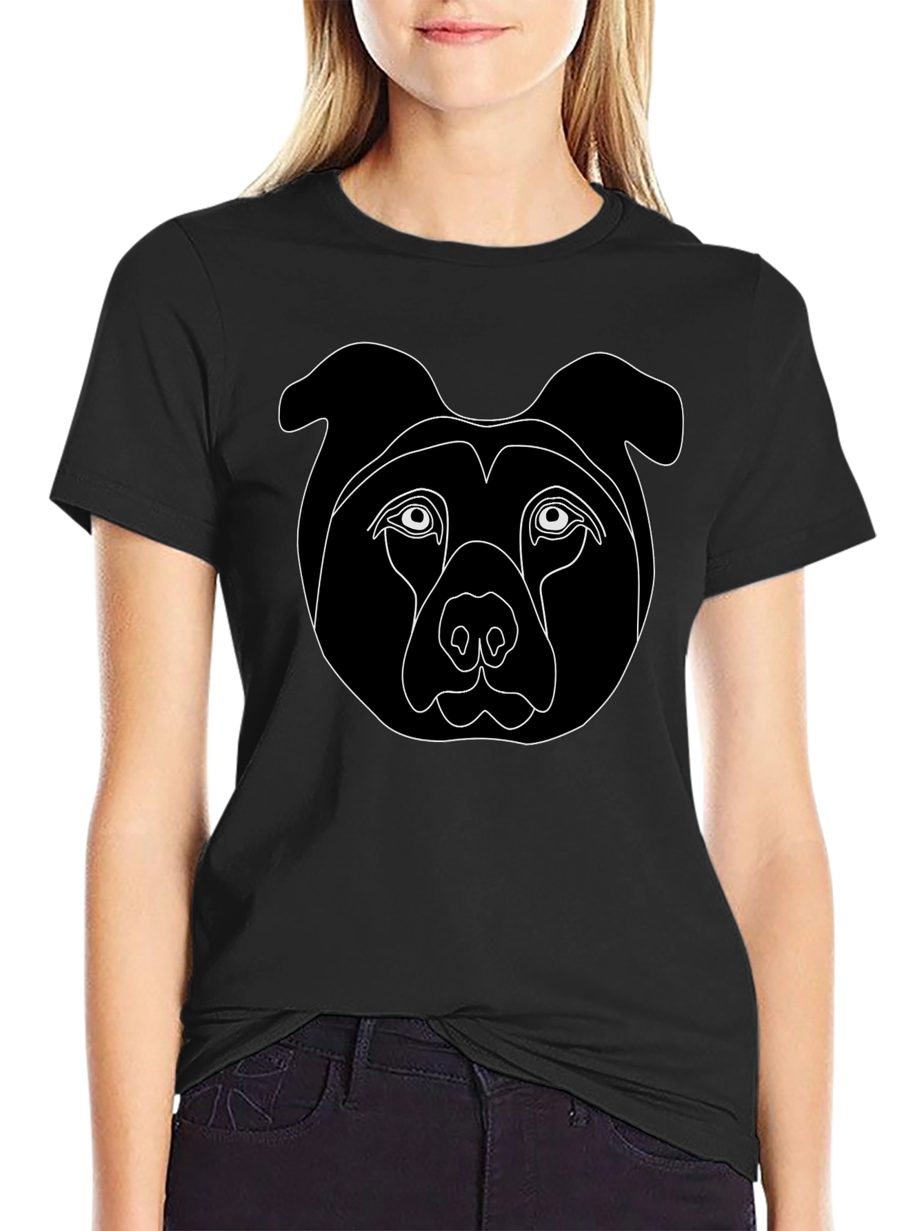 Minimalist Dog Face Graphic Tee - Black