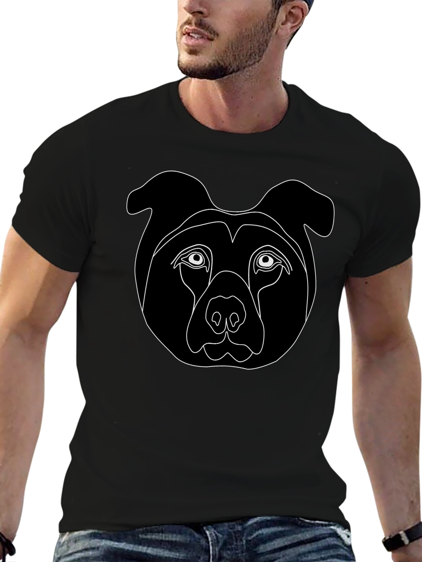 Minimalist Dog Face Graphic Tee - Black