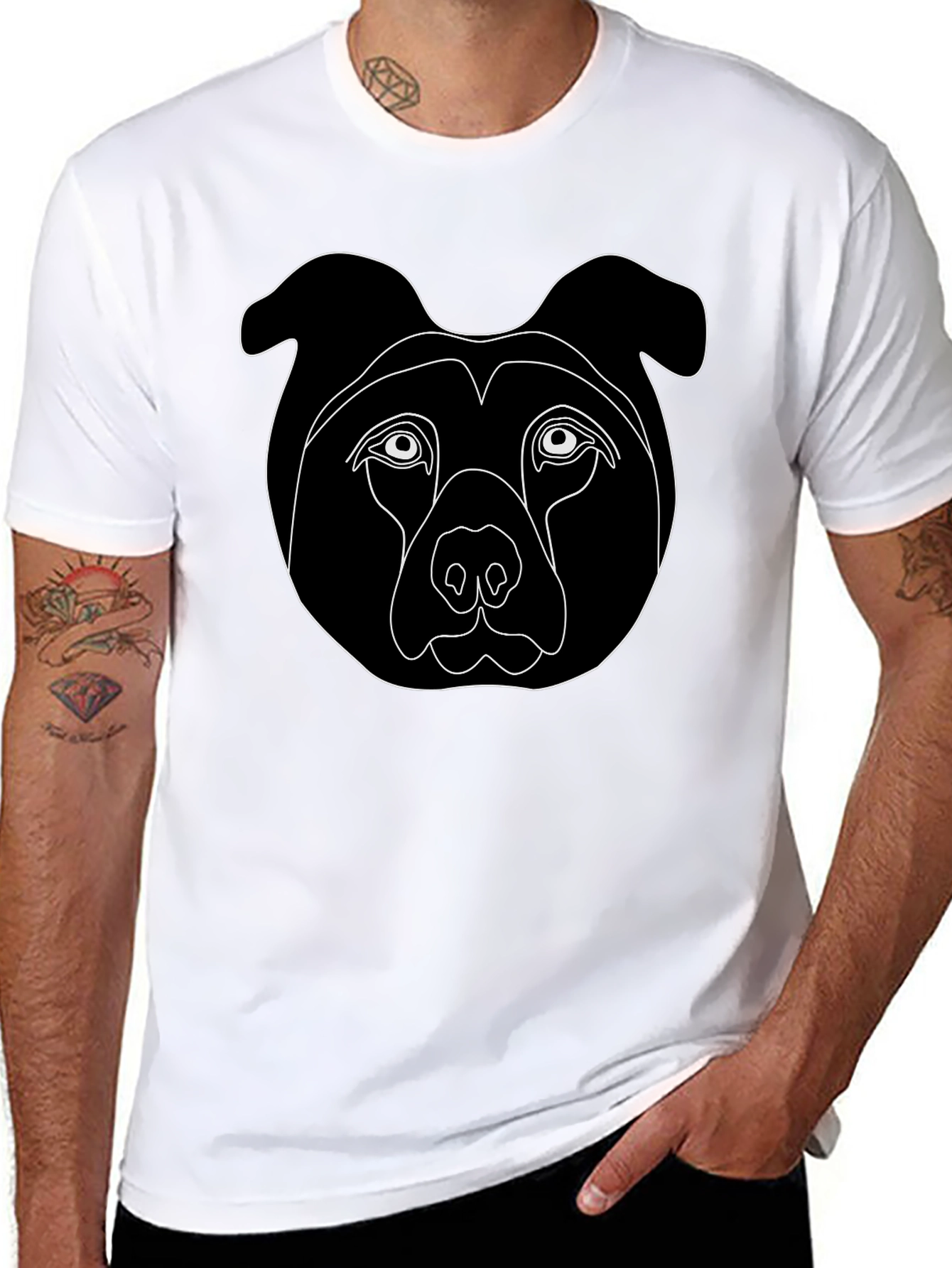 Minimalist Dog Face Graphic Tee - Black