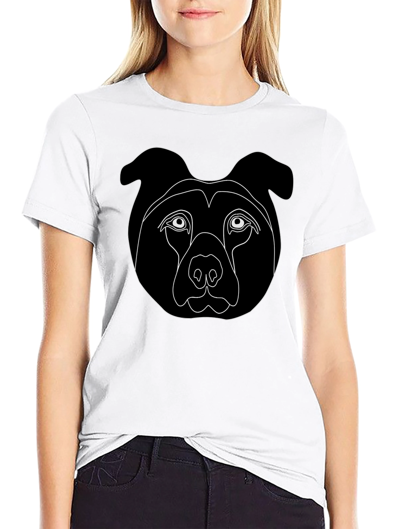 Minimalist Dog Face Graphic Tee - Black