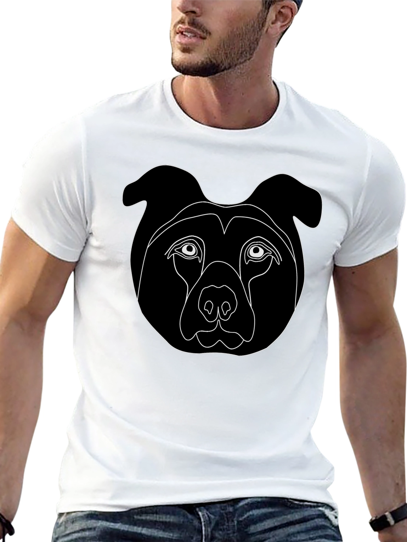 Minimalist Dog Face Graphic Tee - Black