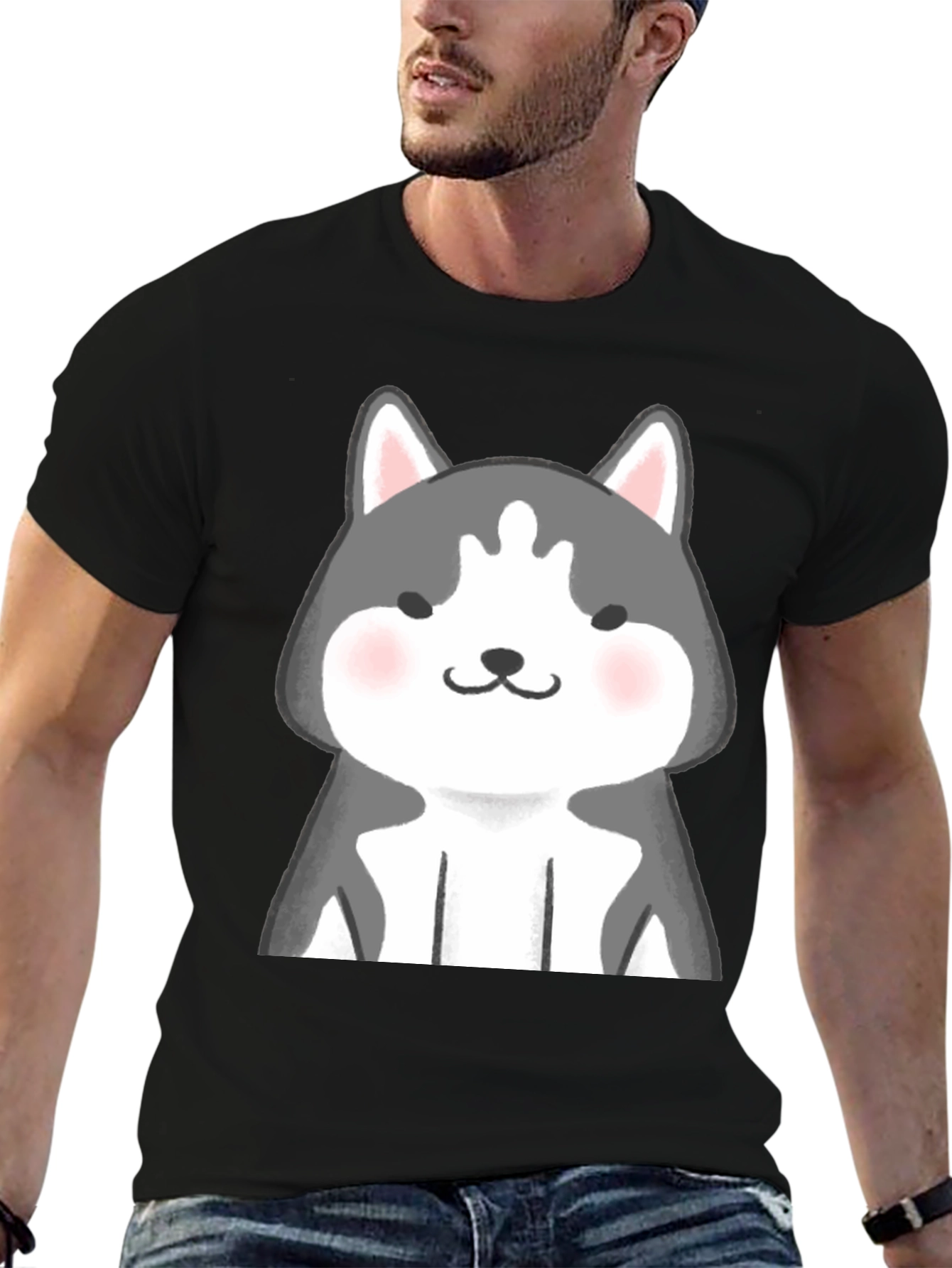 Cute Husky Graphic Black T-Shirt