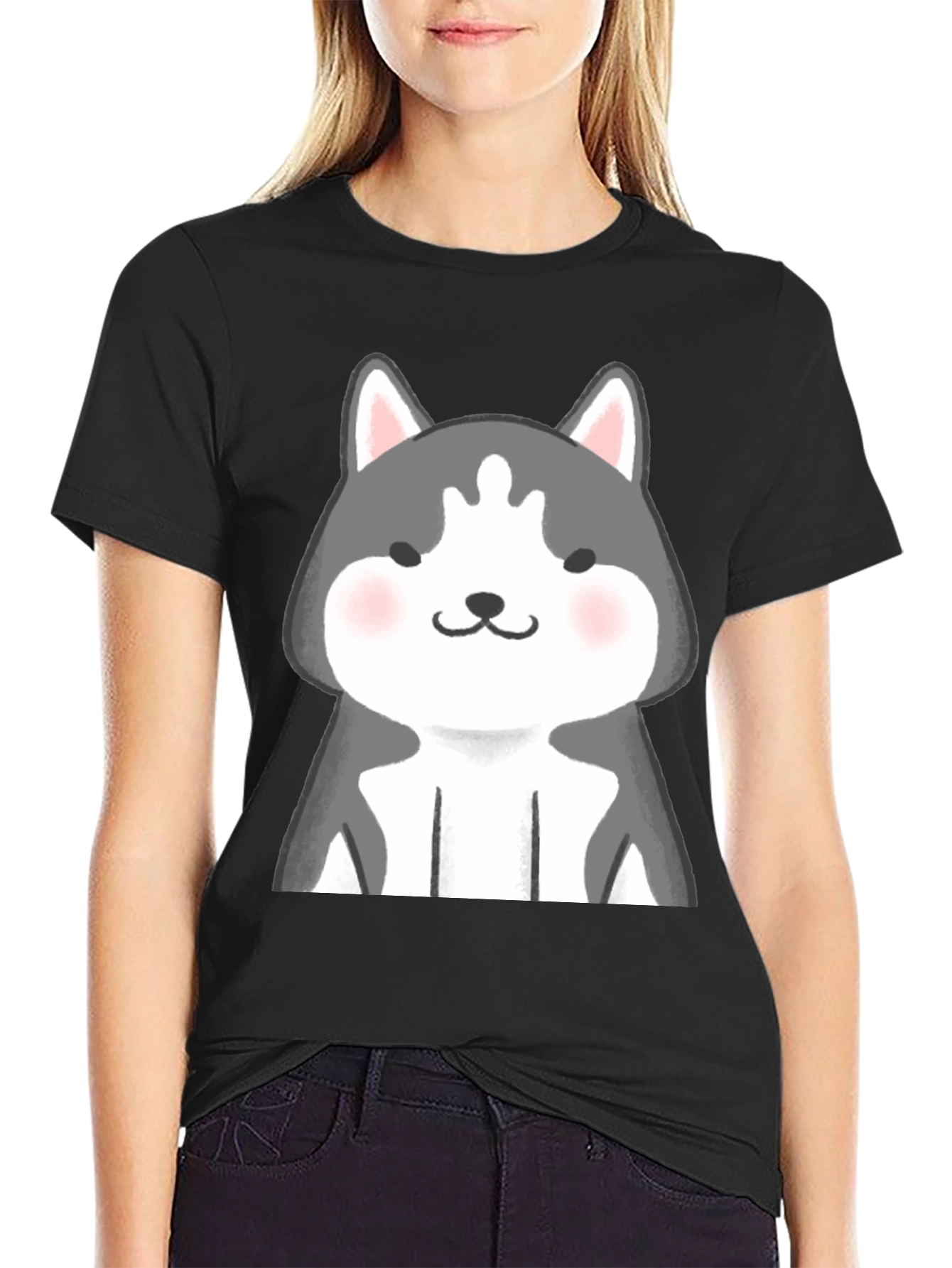 Cute Husky Graphic Black T-Shirt