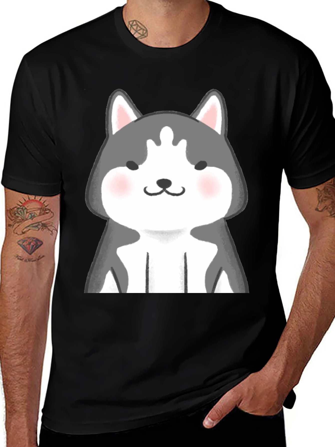 Cute Husky Graphic Black T-Shirt