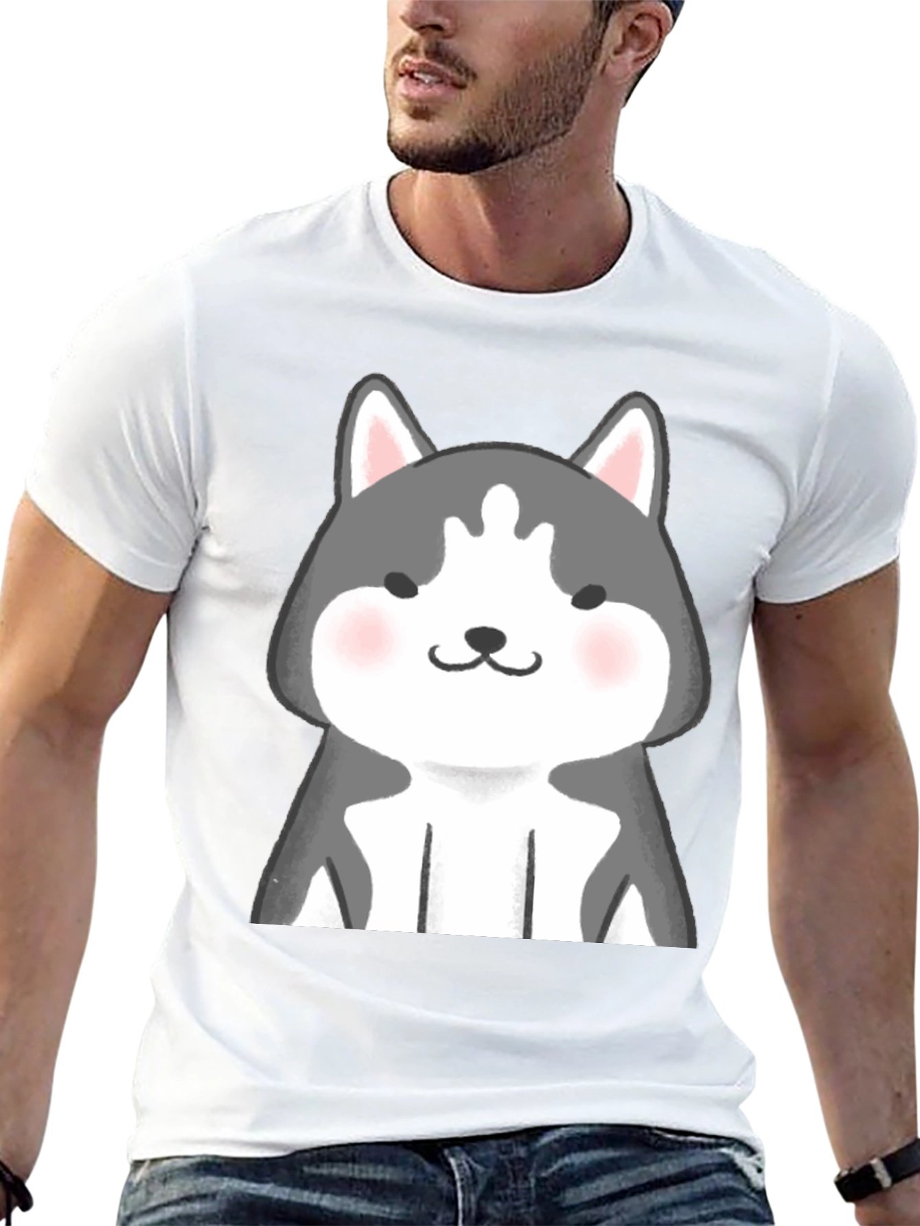 Cute Husky Graphic Black T-Shirt