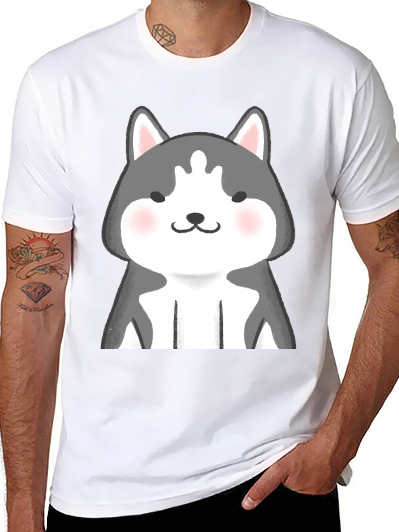 Cute Husky Graphic Black T-Shirt