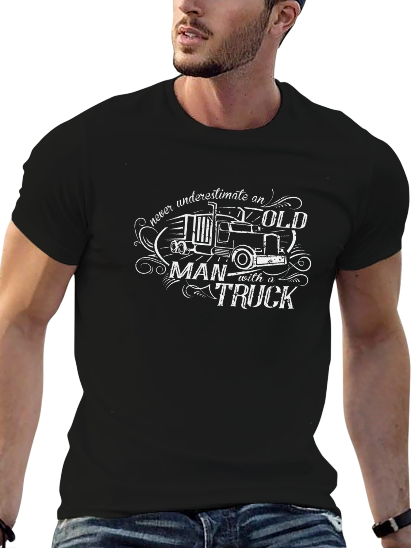Old Man Trucker Graphic Tee - Black