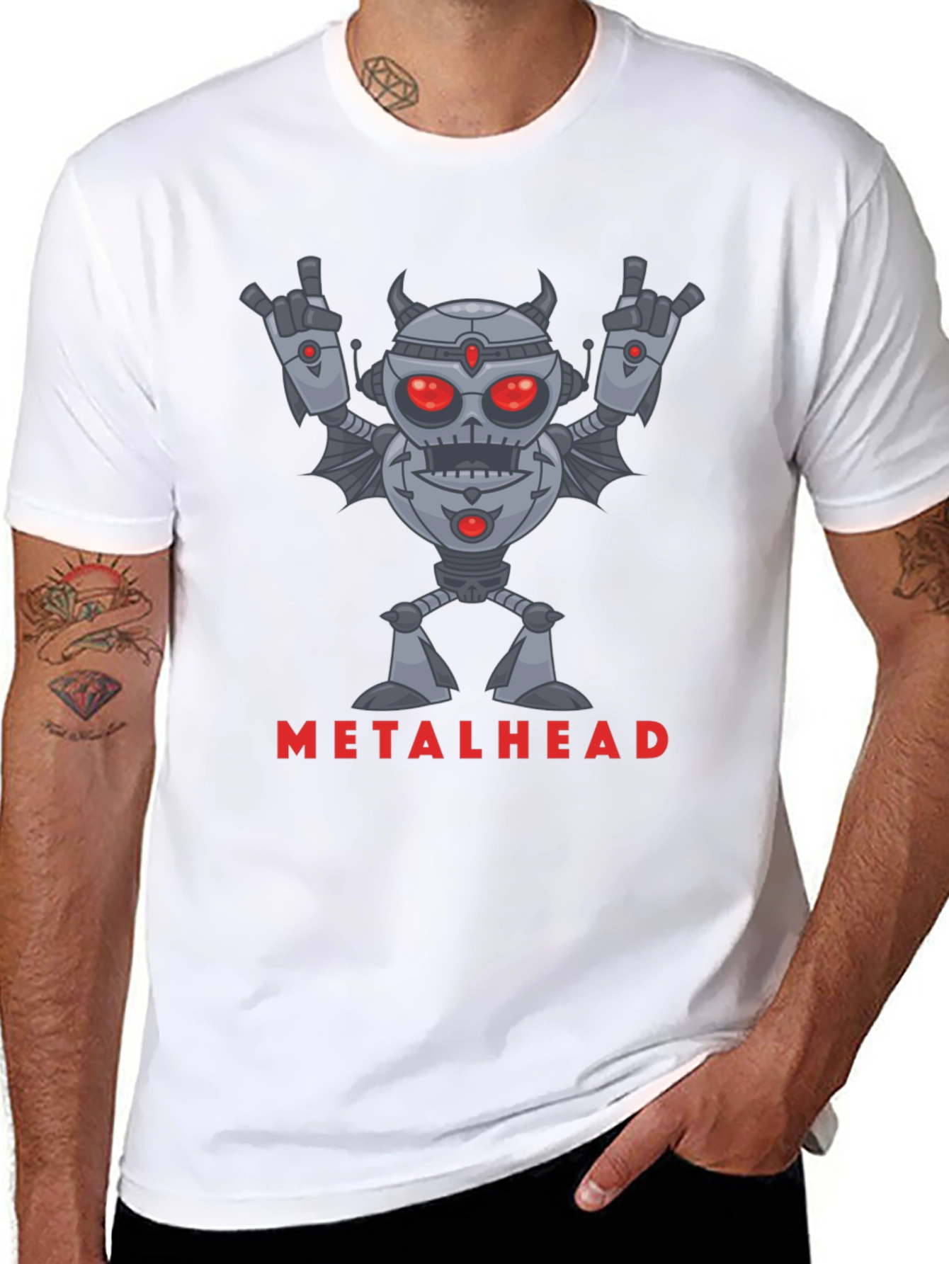 Metalhead Robot Graphic T-Shirt - Rock On!
