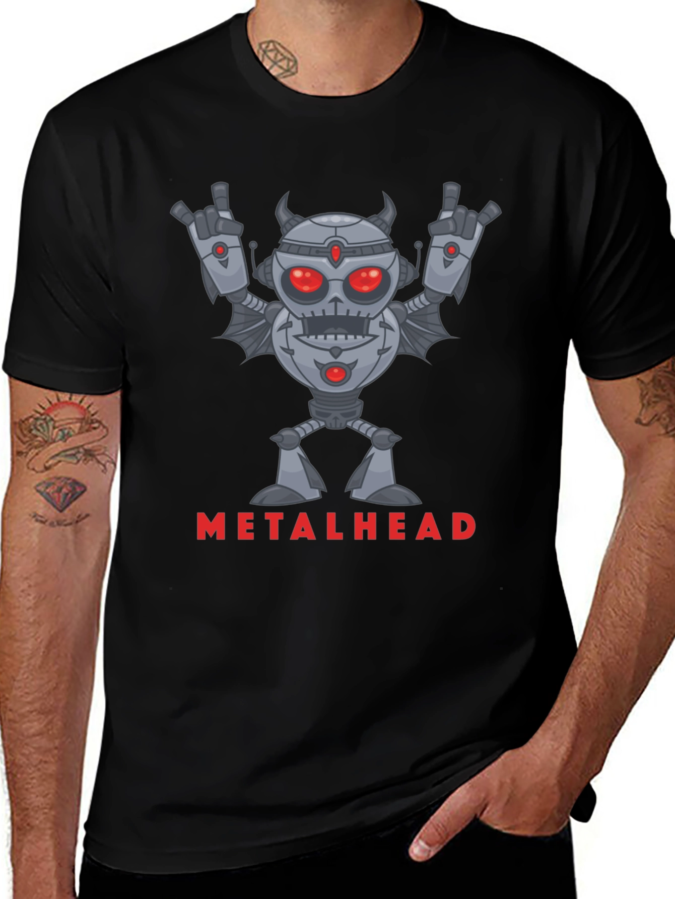 Metalhead Robot Graphic T-Shirt - Rock On!
