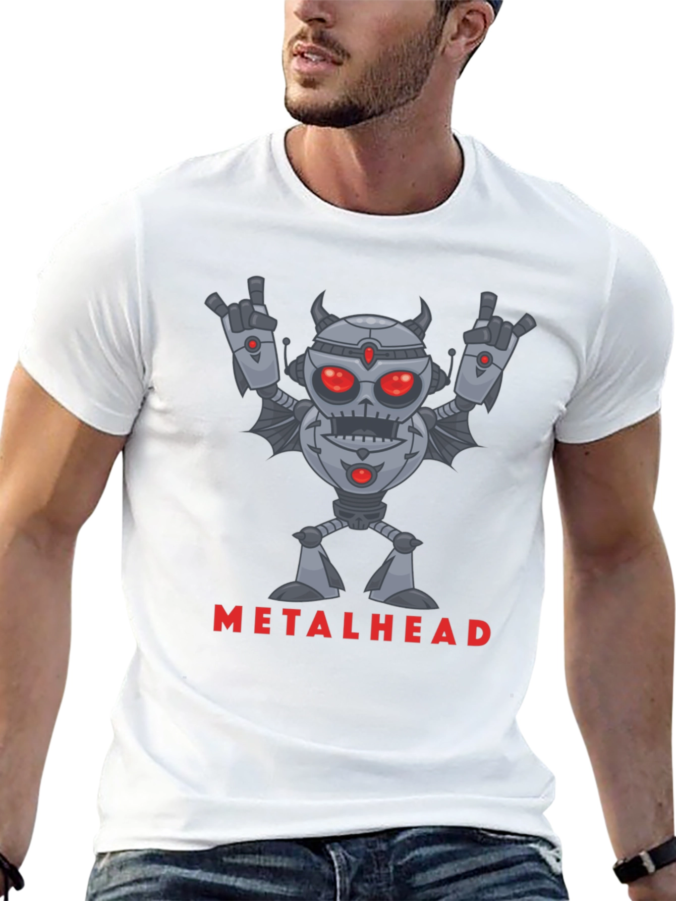 Metalhead Robot Graphic T-Shirt - Rock On!