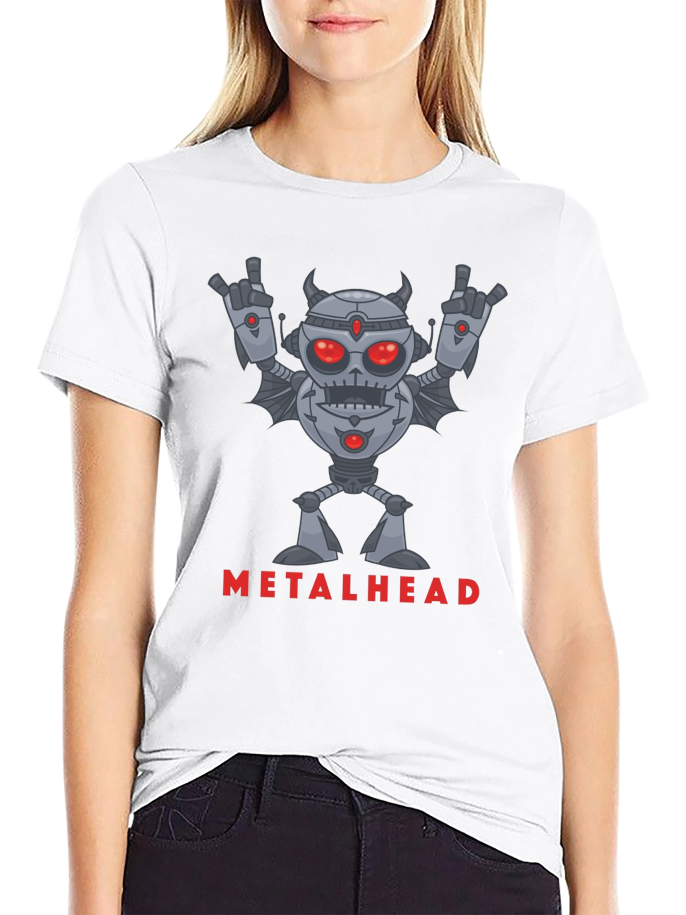 Metalhead Robot Graphic T-Shirt - Rock On!