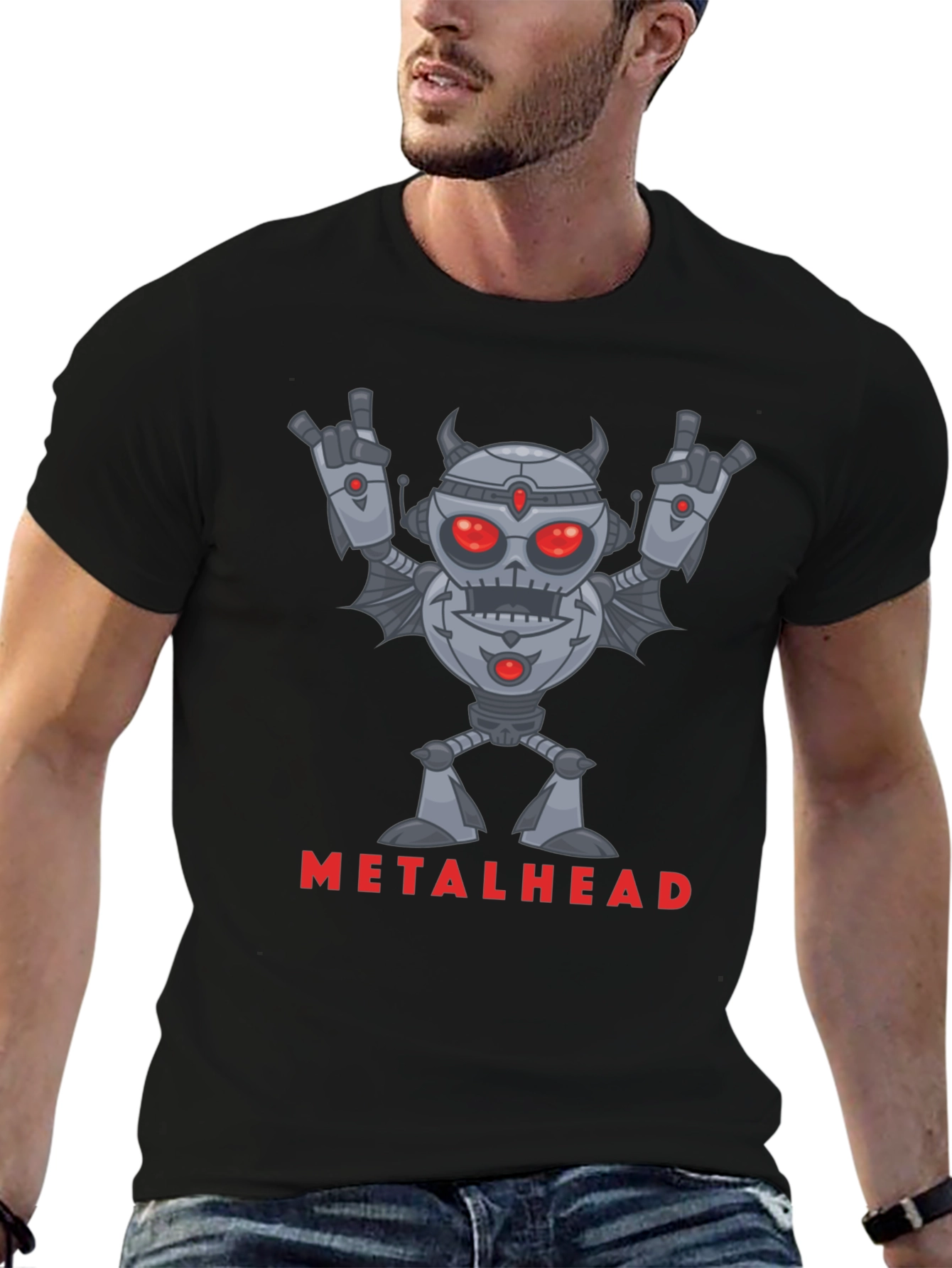 Metalhead Robot Graphic T-Shirt - Rock On!