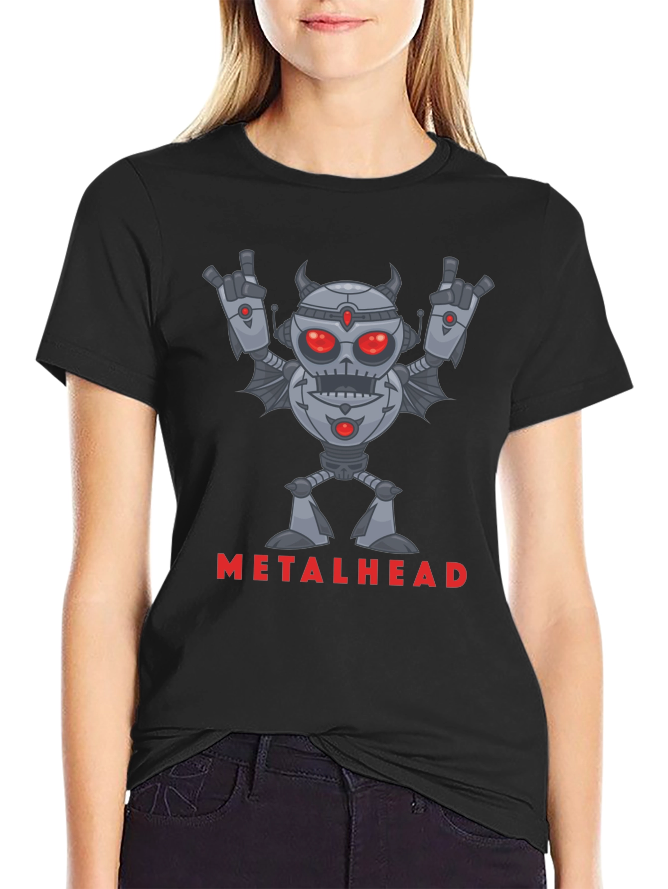 Metalhead Robot Graphic T-Shirt - Rock On!