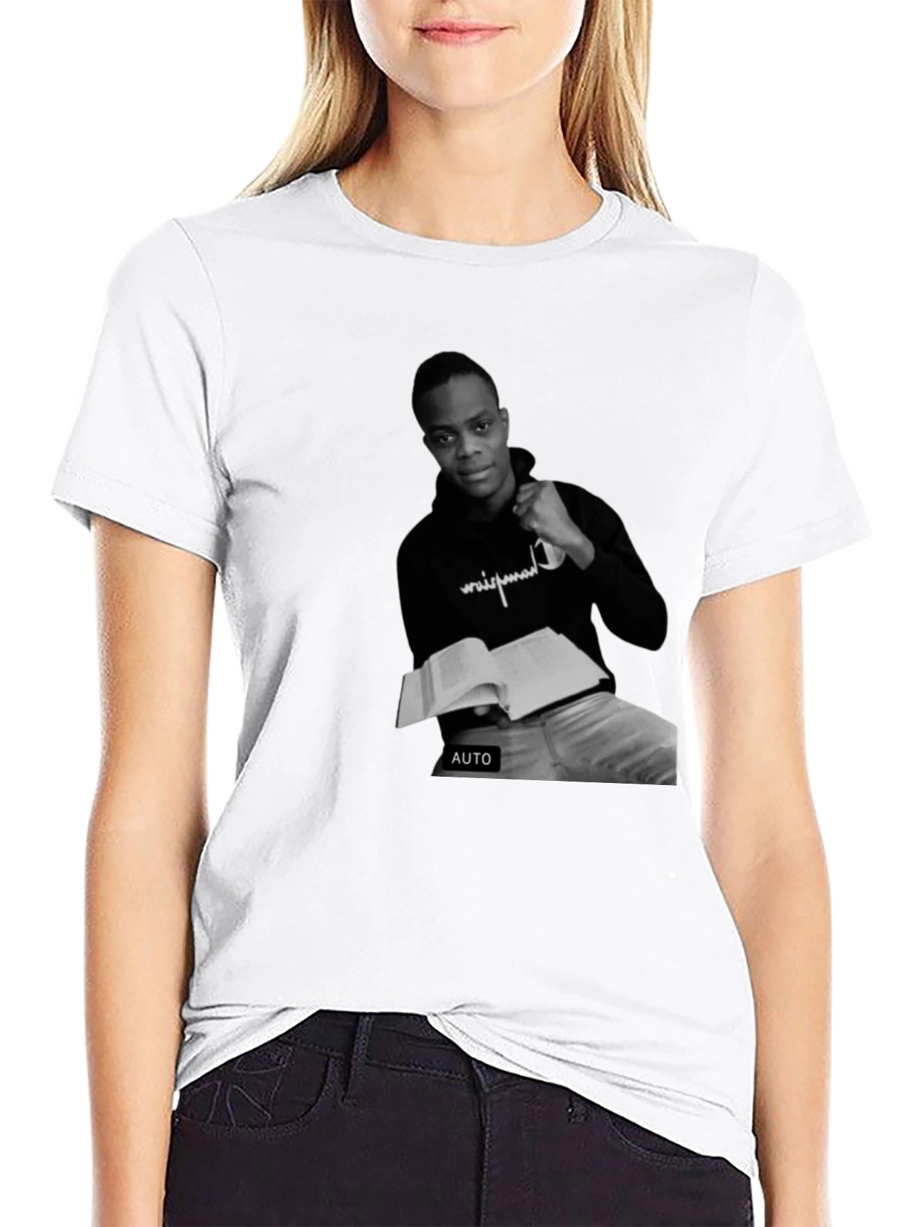 Black T-Shirt with Black and White Photo Print