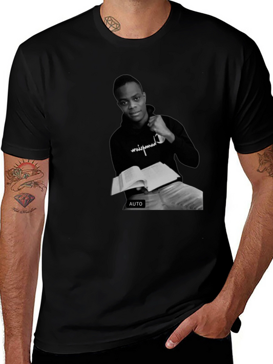 Black T-Shirt with Black and White Photo Print