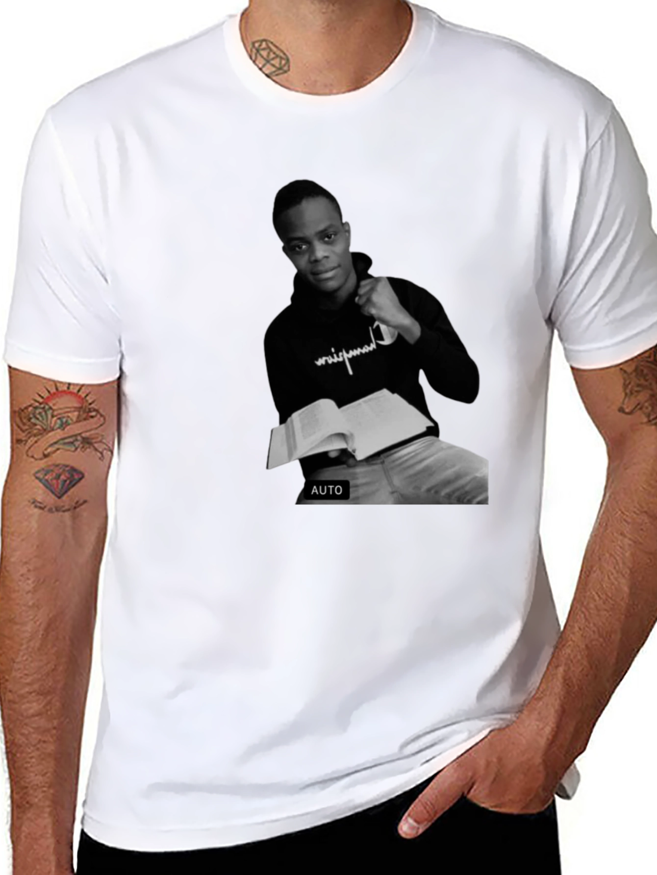 Black T-Shirt with Black and White Photo Print
