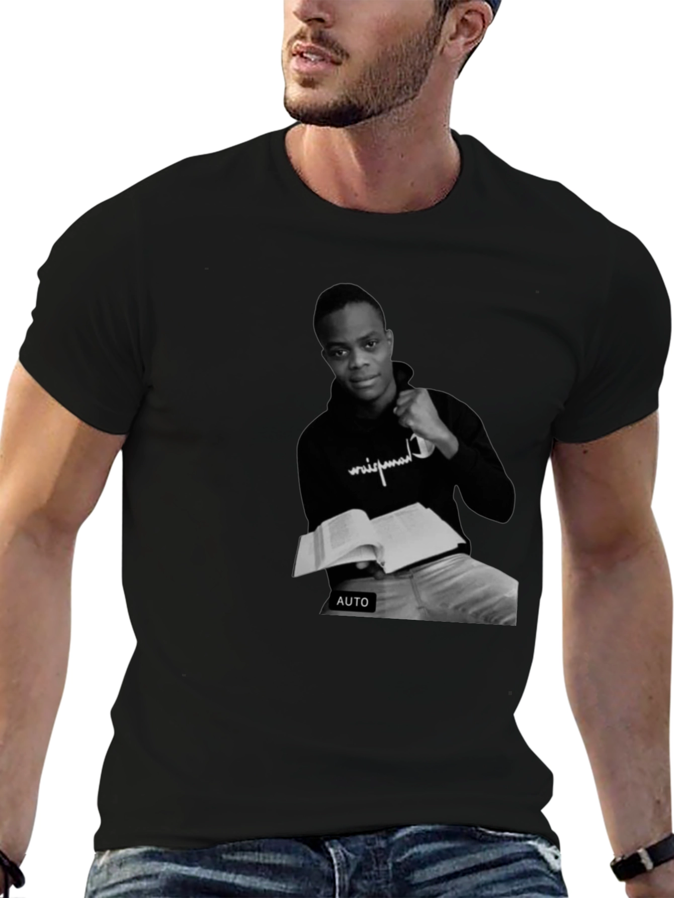 Black T-Shirt with Black and White Photo Print
