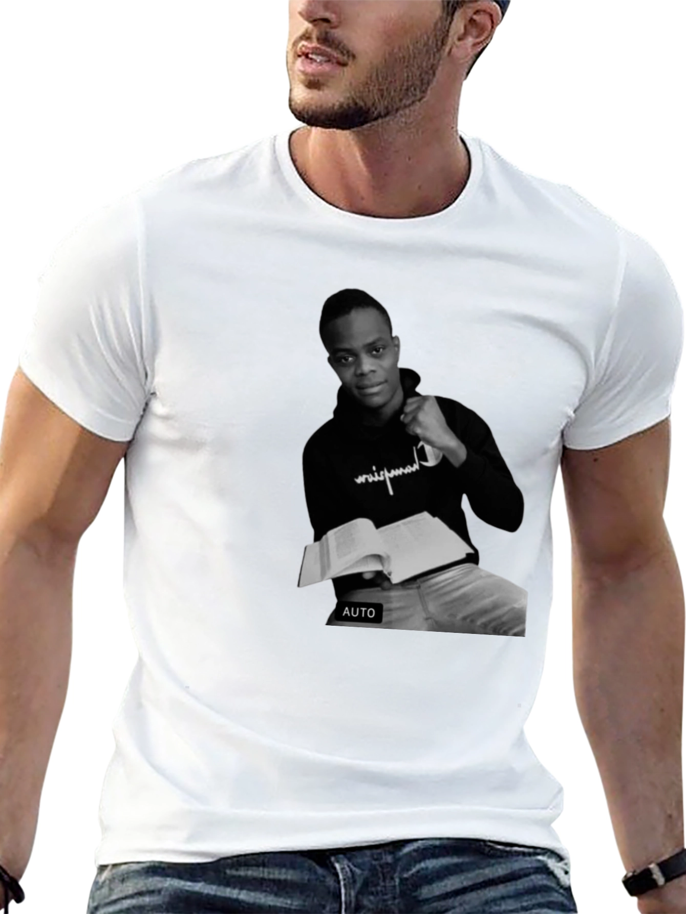 Black T-Shirt with Black and White Photo Print