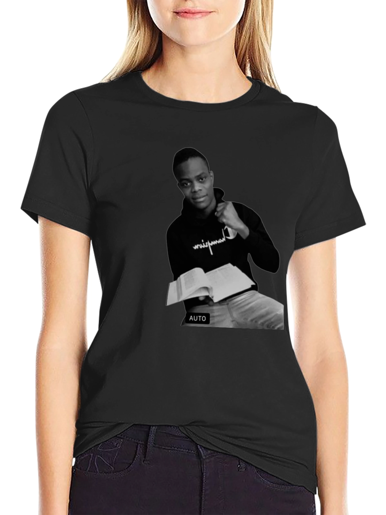 Black T-Shirt with Black and White Photo Print