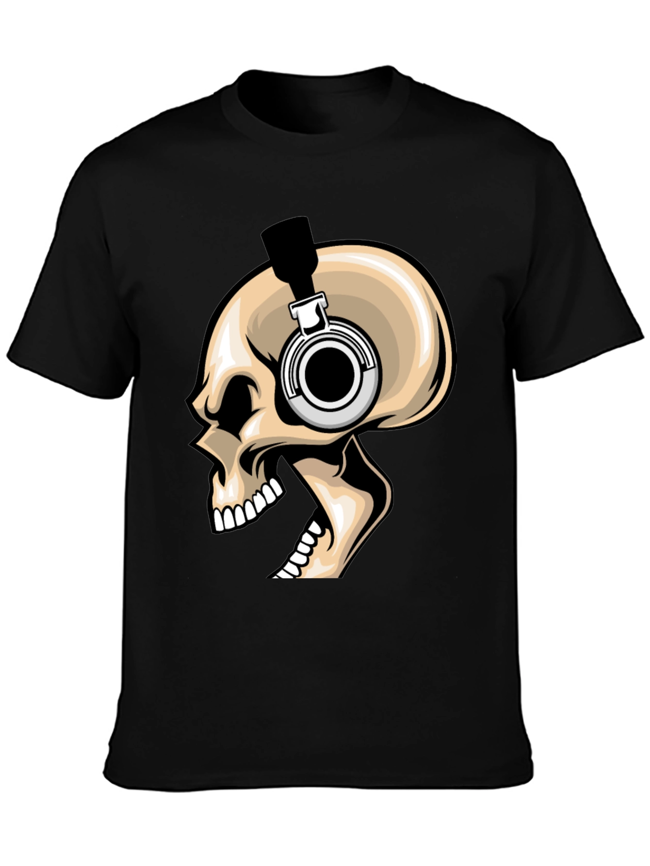 Skull Headphones Graphic T-Shirt - Bold Black Tee