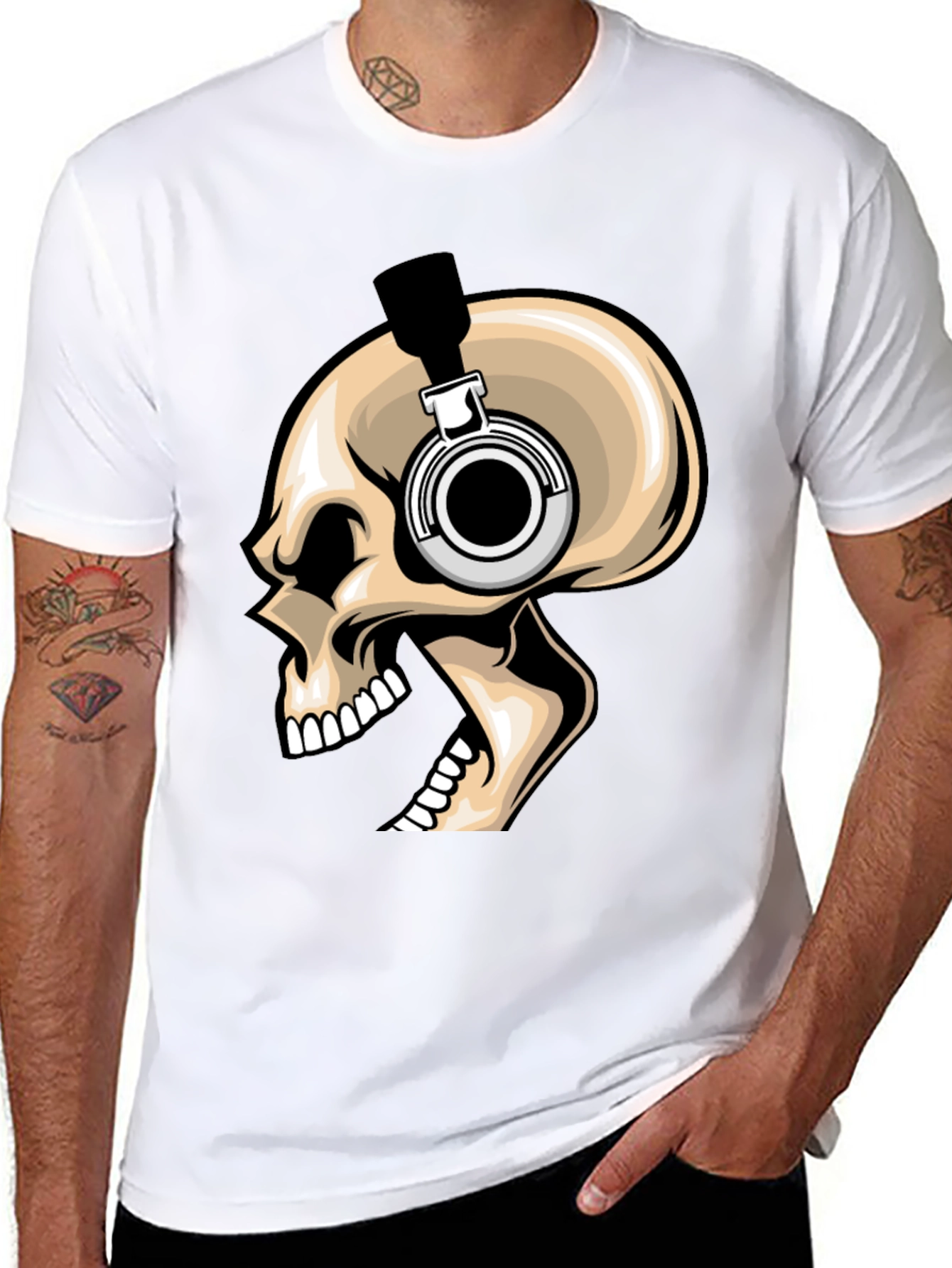 Skull Headphones Graphic T-Shirt - Bold Black Tee