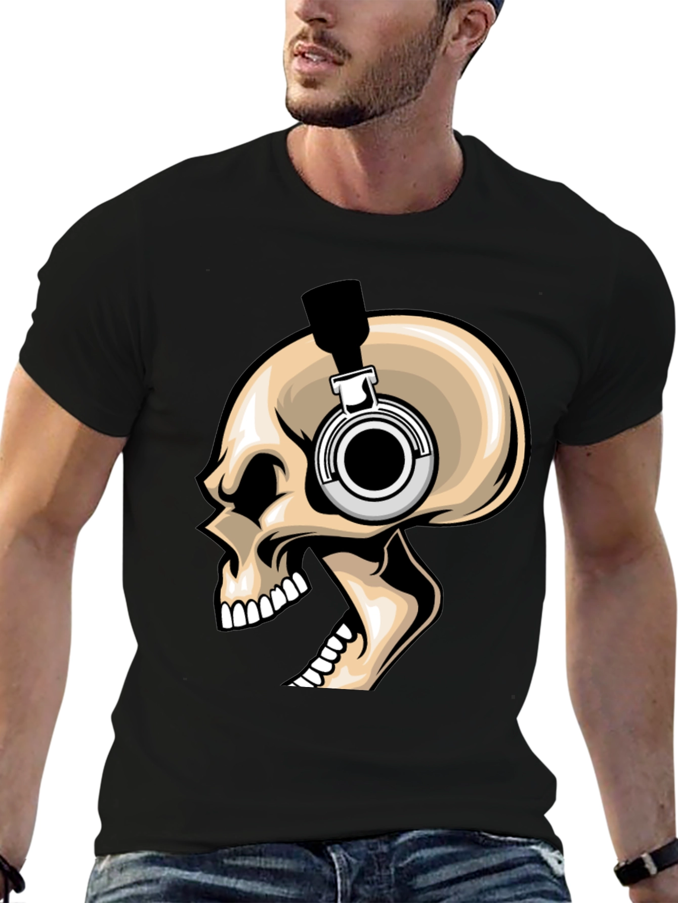 Skull Headphones Graphic T-Shirt - Bold Black Tee